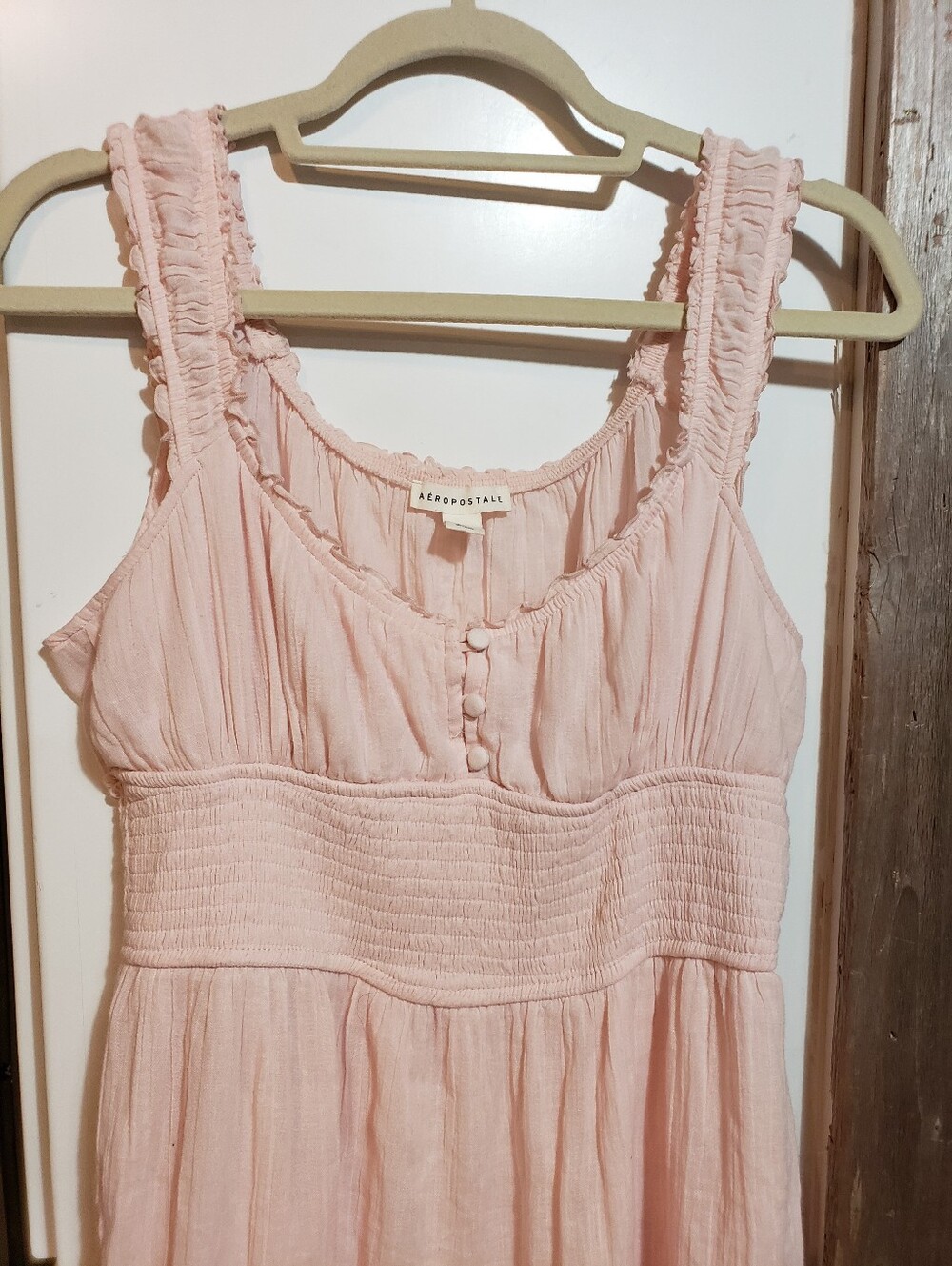 Aeropostale Light Pink Smocked Maxi Dress Large Babydoll Milkmaid - Picture 2 of 4